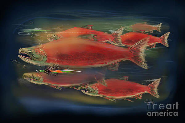 Wall Art - Digital Art - Salmon and Fly by Doug Gist