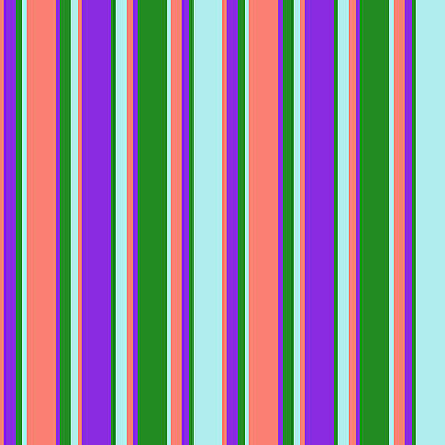 [ Thumbnail: Salmon, Purple, Forest Green, and Turquoise Colored Lines/Stripes Pattern Shower Curtain ]