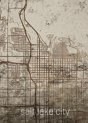Wall Art - Mixed Media - Salt Lake City Vintage Rusty City Street Map on Cement Background by Design Turnpike