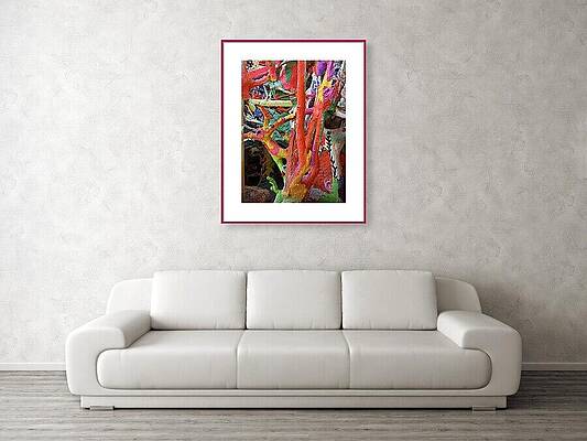 Wall Art - Mixed Media - Salvation Mountain Abstract in red frame for visualization only by Lorena Cassady