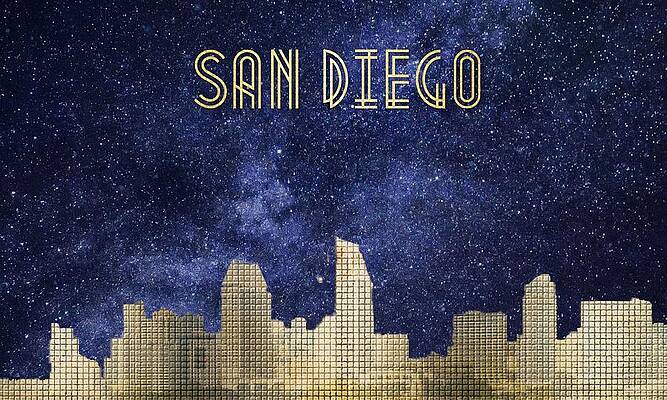 San Diego California Skyline Milky Way Golden Abstract
