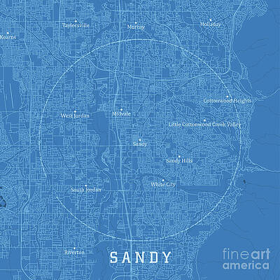 Wall Art - Digital Art - Sandy UT City Vector Road Map Blue Text by Frank Ramspott