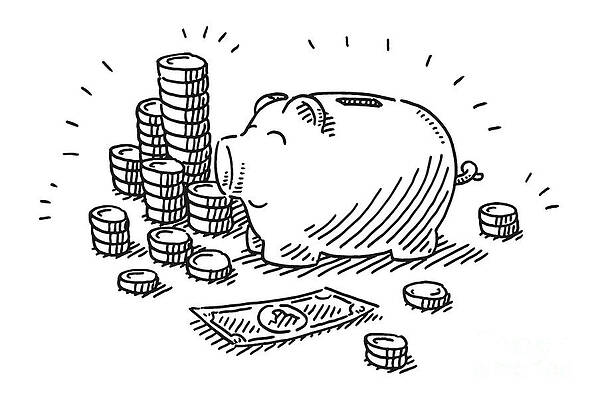 Wall Art - Drawing - Saving Money Piggy Bank Drawing by Frank Ramspott