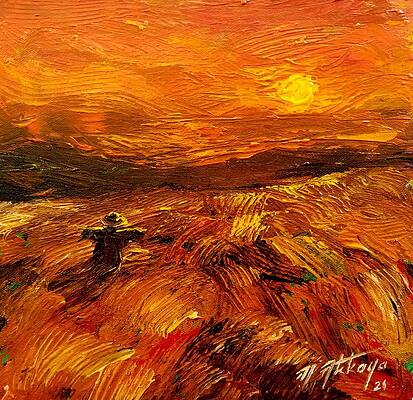 Scarecrow In The Field At Sunset by Mehmet Akkaya