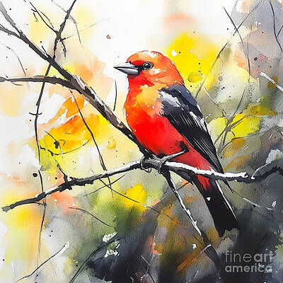 Wall Art - Digital Art - Scarlet Tanager by Laura's Creations