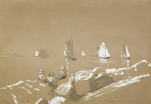 Schooners in Gloucester Harbor Print by Winslow Homer