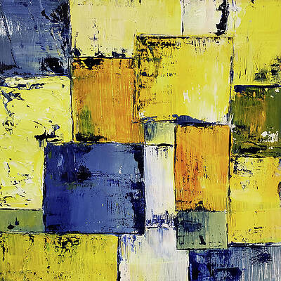 Wall Art - Painting - SCOTCH ON THE ROCKS Abstract Squares in Yellow Blue Orange White by Lynnie Lang