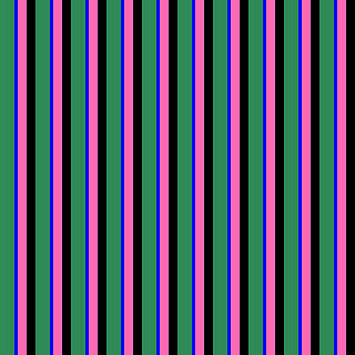 [ Thumbnail: Sea Green, Blue, Hot Pink, and Black Colored Stripes Pattern Framed Print ]