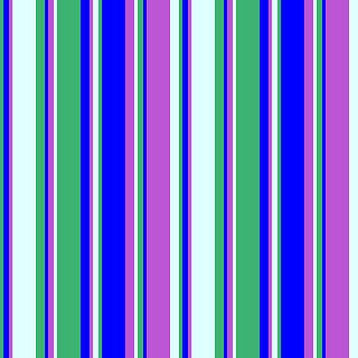 [ Thumbnail: Sea Green, Blue, Orchid, and Light Cyan Colored Lined Pattern Duvet Cover ]