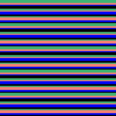 [ Thumbnail: Sea Green, Salmon, Blue, and Black Colored Stripes Pattern Acrylic Print ]