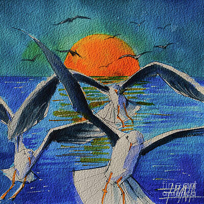 SEAGULLS IN FLIGHT commissioned watercolor painting Mona Edulesco by Mona Edulesco SEAGULLS IN FLIGHT commissioned watercolor painting Mona Edulesco by Mona Edulesco