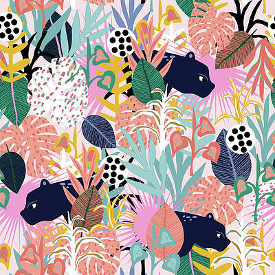 Colorful bright floral print with flowers and leaves seamless pattern by  Julien