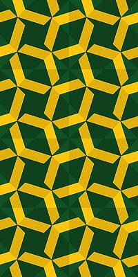 Seamless yellow ornament, chevrons on green background, vertical by Lana Laine