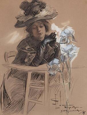 Wall Art - Drawing - Seated Lady with Elegant Hat  by JC Leyendecker American