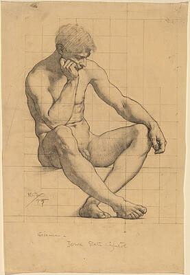 Seated Male Nude, Study for Science. Iowa State Capitol Print by Kenyon Cox