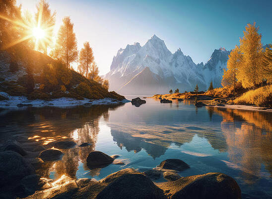 Wall Art - Digital Art - Serene Mountain Lake 01 Water Reflection by Matthias Hauser