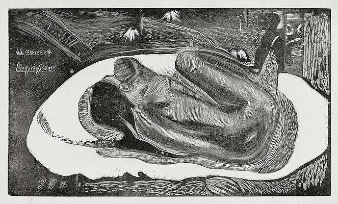 Wall Art - Drawing - She Thinks of the Ghost or The Ghost Thinks of Her Manao tupapau, from the Noa Noa Suite by Paul Gaugin