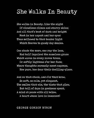 Wall Art - Digital Art - She Walks In Beauty - George Gordon Byron Poem - Literature - Typewriter Print - Black by Studio Grafiikka
