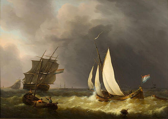 Ships in a storm Print by Martinus Schouman