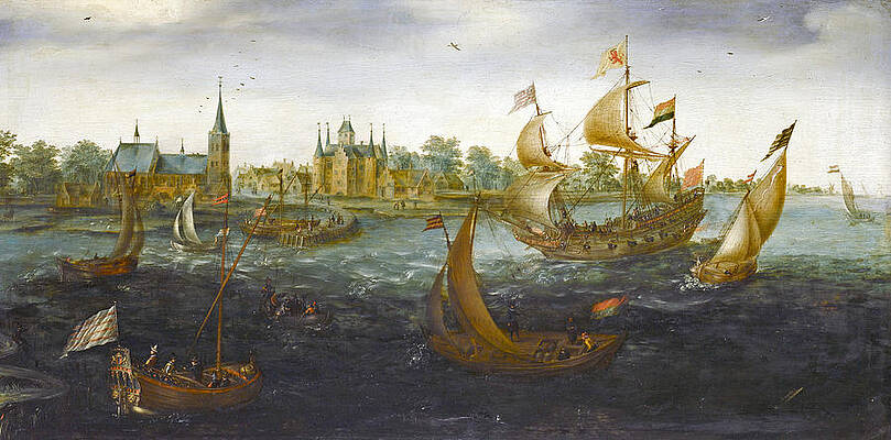Ships Off Ijselmonde Print by Aert Anthoniszoon