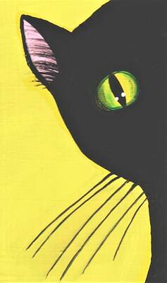 Wall Art - Painting - Shy Black Cat by Jo Potocki