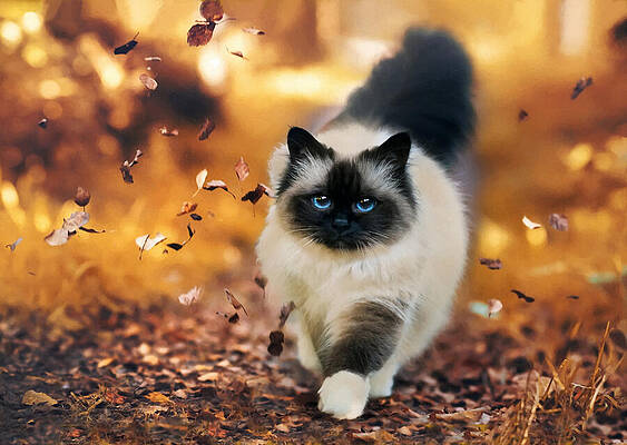 Siamese Cat Playing In The Leaves by Sandi OReilly Siamese Cat Playing In The Leaves by Sandi OReilly