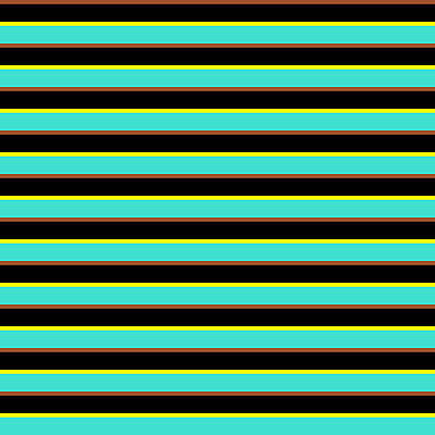 [ Thumbnail: Sienna, Black, Yellow, and Turquoise Colored Pattern of Stripes Metal Print ]