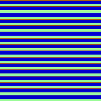 [ Thumbnail: Sienna, Blue, and Green Colored Stripes Pattern Art Print ]