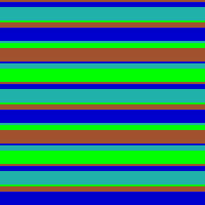 [ Thumbnail: Sienna, Blue, Light Sea Green, and Lime Colored Stripes/Lines Pattern Art Print ]