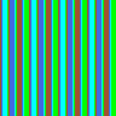 [ Thumbnail: Sienna, Royal Blue, Aqua, and Lime Colored Striped Pattern Art Print ]