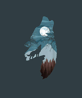 Wall Art - Drawing - Silhouette Howling Wolf Forest With Full-moon And Cliff   by Alicia Cosper