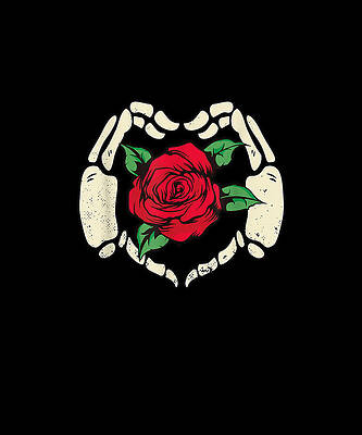 Wall Art - Drawing - Skeleton Hands Heart And Red Rose Flower Novelty by Yvonne Remick