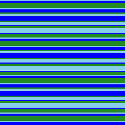 [ Thumbnail: Sky Blue, Blue, and Forest Green Colored Striped Pattern Metal Print ]