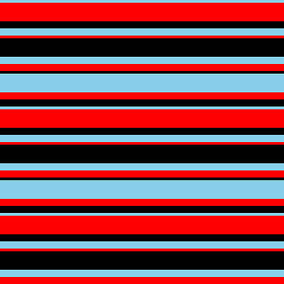 [ Thumbnail: Sky Blue, Red, and Black Colored Striped Pattern Acrylic Print ]