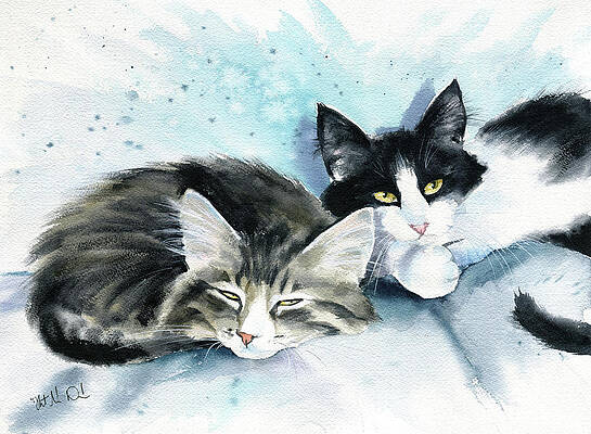 Wall Art - Painting - Sleepyheads Cat Painting by Dora Hathazi Mendes