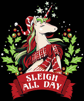 Wall Art - Digital Art - Sleigh All Day Cute Santa Unicorn Christmas by Flippin Sweet Gear