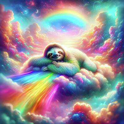 Wall Art - Digital Art - Sloth relaxing on psychedelic clouds 01 by Matthias Hauser