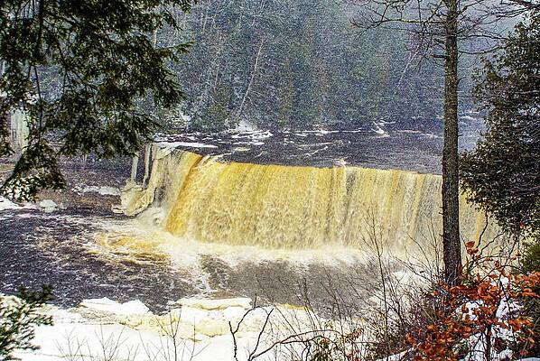 Wall Art - Photograph - Snowing at Tahquamenon Upper Falls by Deb Beausoleil