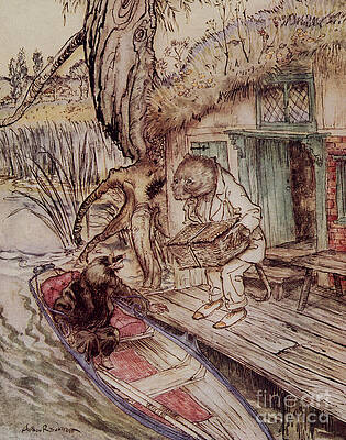 Wall Art - Painting - Sove that under your feet, he observed to the Mole, as he passed down into the boat by Arthur Rackham