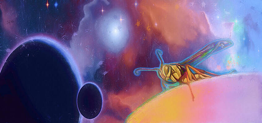 Wall Art - Mixed Media - Space Wasp Surrealist Painting by Shelli Fitzpatrick