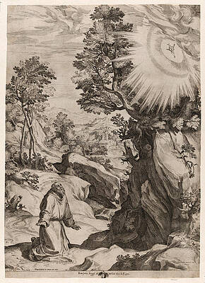 St Francis Penitent in the Wilderness Print by Cornelis Cort