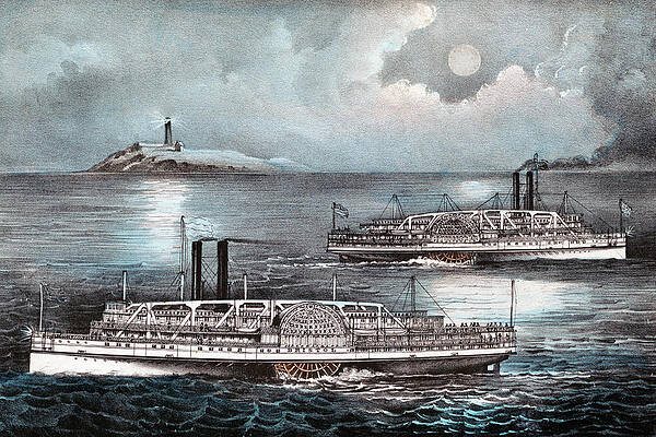 Steamboats Passing At Midnight On Long Island Sound - Circa 1900 by War Is Hell Store Steamboats Passing At Midnight On Long Island Sound - Circa 1900 by War Is Hell Store