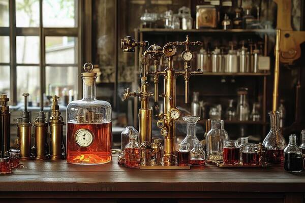 Steampunk Alchemist Laboratory - Brass Instruments and Elixirs by Matthias Hauser Steampunk Alchemist Laboratory - Brass Instruments and Elixirs by Matthias Hauser