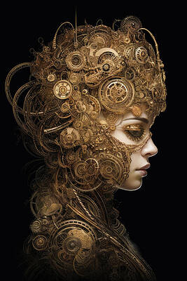 Wall Art - Digital Art - Steampunk Woman Portrait 08 by Matthias Hauser