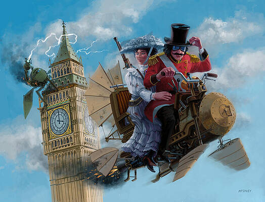 Steampunk escape from attack of Big Ben foe by Martin Davey Steampunk escape from attack of Big Ben foe by Martin Davey