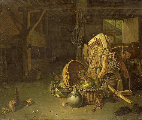 Still Life in a Stable Print by Francois Cornelis Knoll