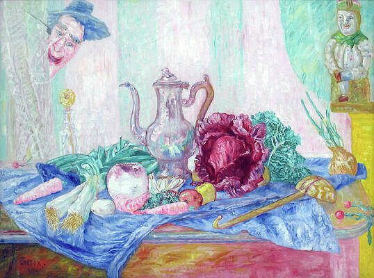 Wall Art - Painting - Still life with a cabbage by James Ensor by Mango Art