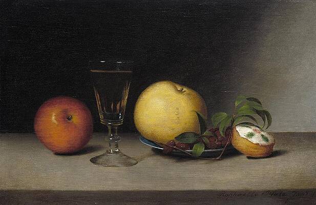 Wall Art - Drawing - Still Life with ApplesSherry and Tea Cake  art by Raphaelle Peale American