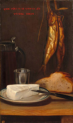 Still Life with Herring, Bread, and Cheese Print by Alexandre-Gabriel Decamps