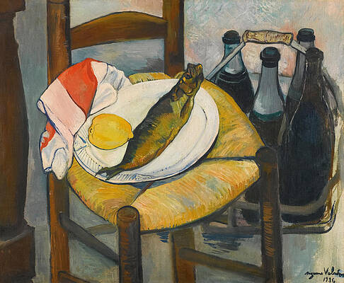 Wall Art - Painting - Still life with herring  by Suzanne Valadon